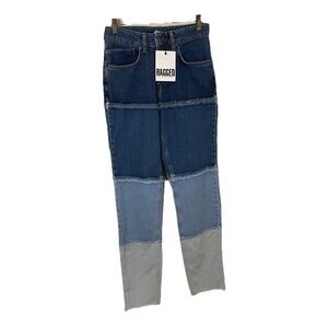 NWT Ragged Priest 4 Panel Ombré Mom Jeans Frayed Seams Stonewash Festival Sz 26